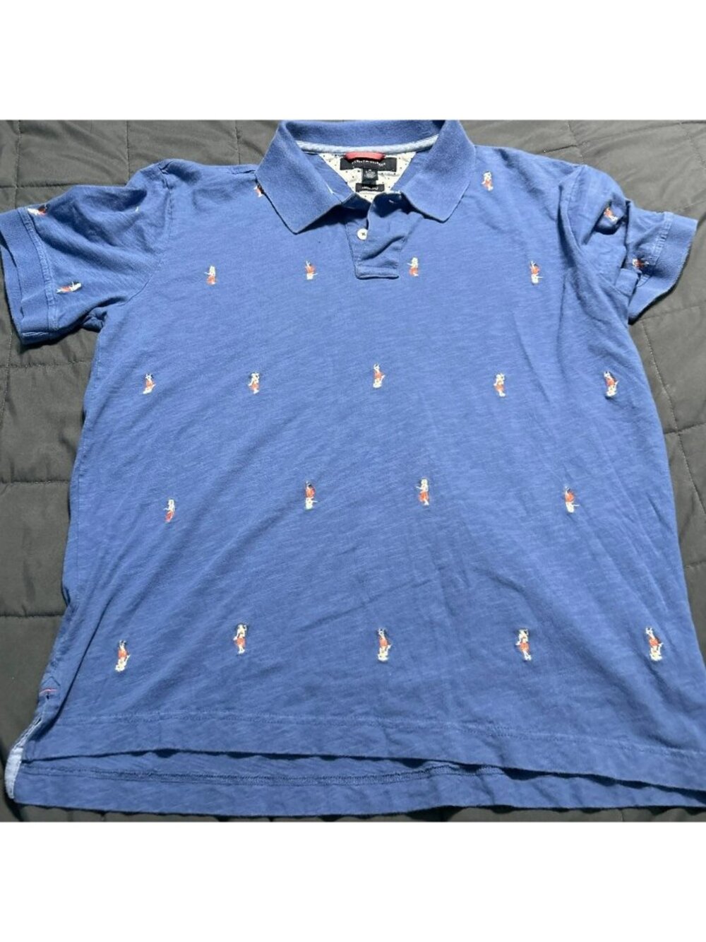 Tommy Hilfiger Men Polo XL Blue Slim Fit Short Sleeve Hula Girl Embroidered